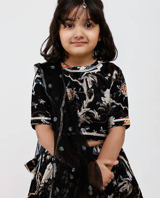Black floral printed chanderi lehenga 4