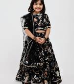 Black floral printed chanderi lehenga