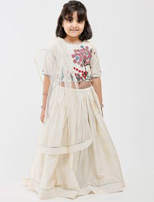 White animal printed chanderi lehenga 1