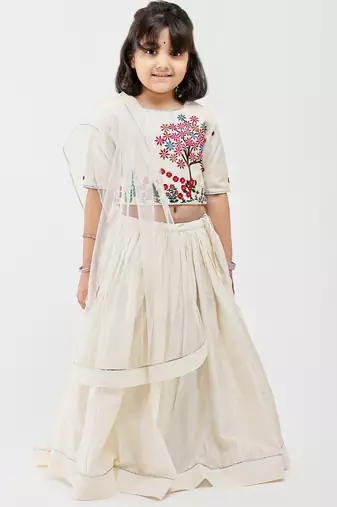 White animal printed chanderi lehenga