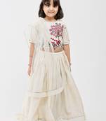 White animal printed chanderi lehenga