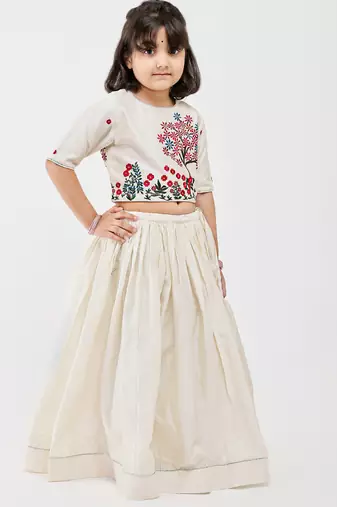 White animal printed chanderi lehenga