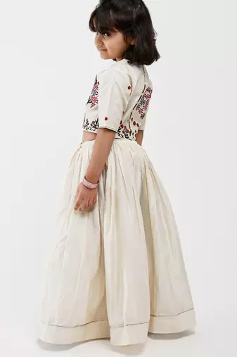 White animal printed chanderi lehenga
