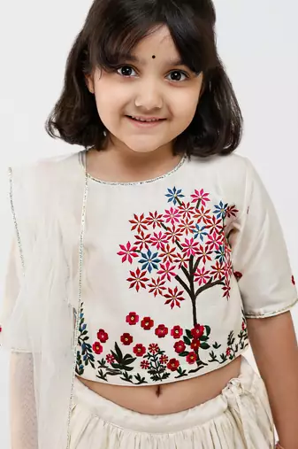 White animal printed chanderi lehenga