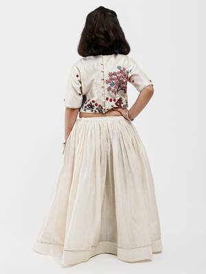 White animal printed chanderi lehenga 5