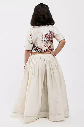 White animal printed chanderi lehenga