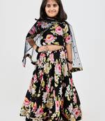 Black floral printed chanderi lehenga