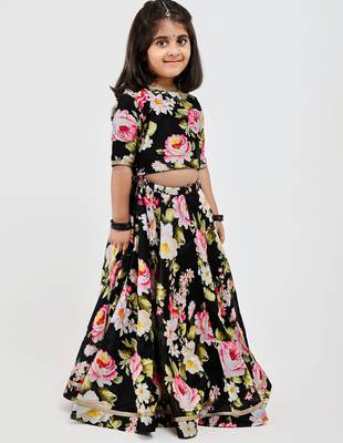 Black floral printed chanderi lehenga 2