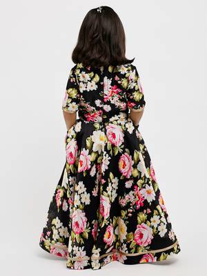 Black floral printed chanderi lehenga 4