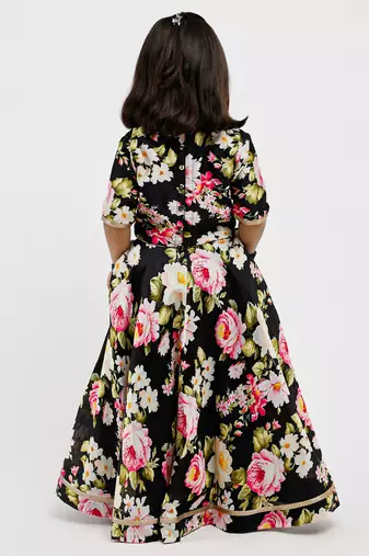 Black floral printed chanderi lehenga