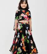 Black floral printed chanderi lehenga
