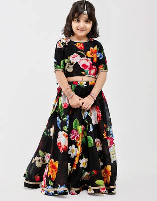 Black floral printed chanderi lehenga 2