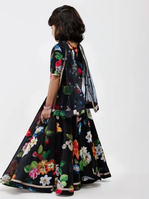 Black floral printed chanderi lehenga 3