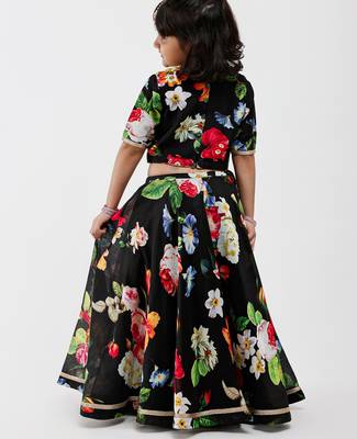 Black floral printed chanderi lehenga 4