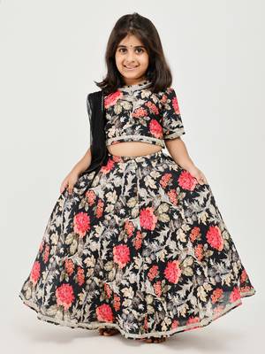 Multicolor floral printed chanderi lehenga 1