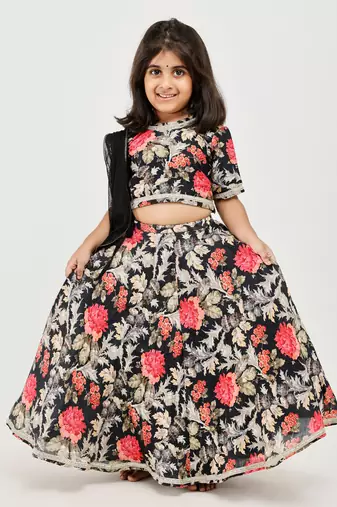 Multicolor floral printed chanderi lehenga