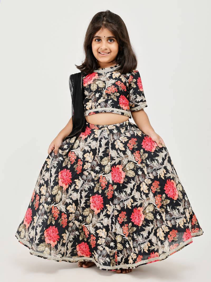 Multicolor floral printed chanderi lehenga