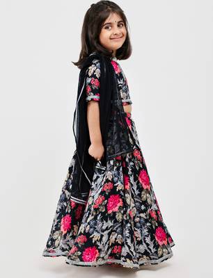 Multicolor floral printed chanderi lehenga 2