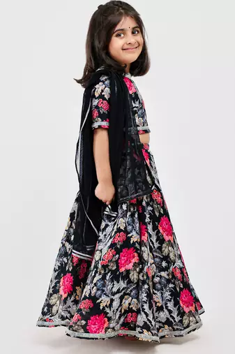 Multicolor floral printed chanderi lehenga