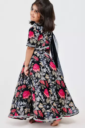 Multicolor floral printed chanderi lehenga