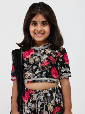 Multicolor floral printed chanderi lehenga 4