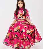 Pink floral printed chanderi lehenga