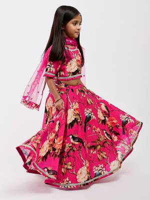 Pink floral printed chanderi lehenga 2