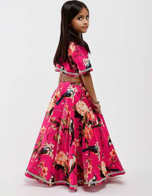 Pink floral printed chanderi lehenga 4
