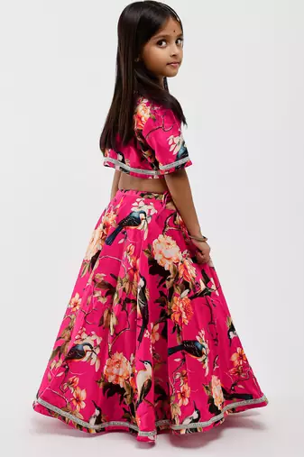 Pink floral printed chanderi lehenga
