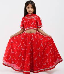 Red animal printed chanderi lehenga