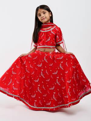 Red animal printed chanderi lehenga 2