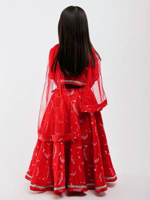 Red animal printed chanderi lehenga 3