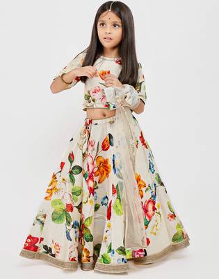 White floral printed chanderi lehenga 2