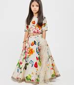 White floral printed chanderi lehenga