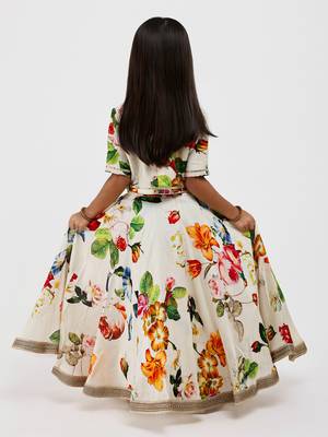 White floral printed chanderi lehenga 3