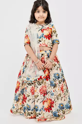 Multicolor floral printed chanderi lehenga