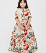 Multicolor floral printed chanderi lehenga