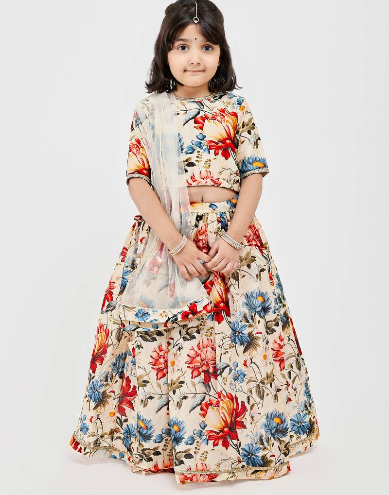Multicolor floral printed chanderi lehenga
