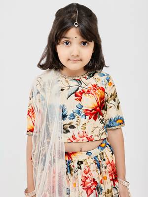 Multicolor floral printed chanderi lehenga 2
