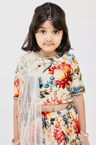 Multicolor floral printed chanderi lehenga