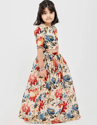 Multicolor floral printed chanderi lehenga 3