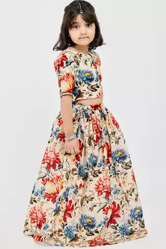 Multicolor floral printed chanderi lehenga