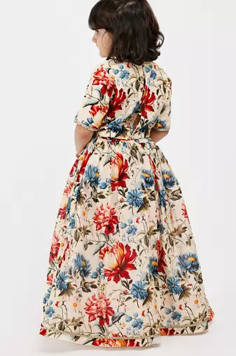 Multicolor floral printed chanderi lehenga