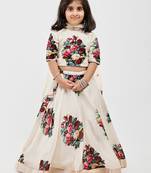 White floral printed chanderi lehenga