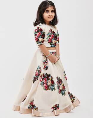 White floral printed chanderi lehenga 2
