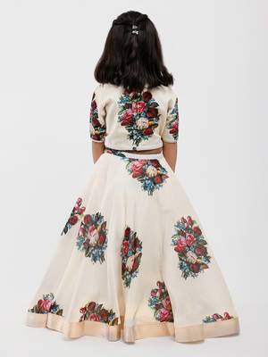 White floral printed chanderi lehenga 3