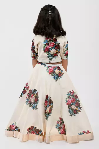 White floral printed chanderi lehenga