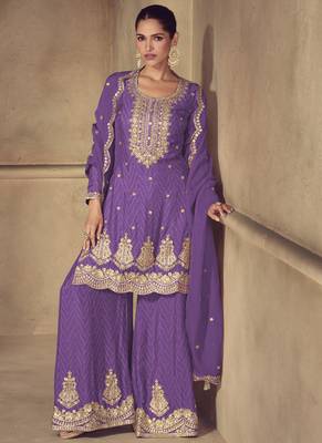 Violet real chinon digital print Palazzo suit 1