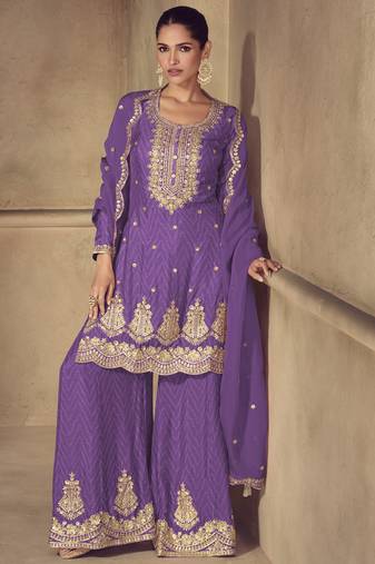 Violet real chinon digital print plazzo suit