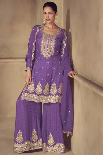 Violet real chinon digital print plazzo suit